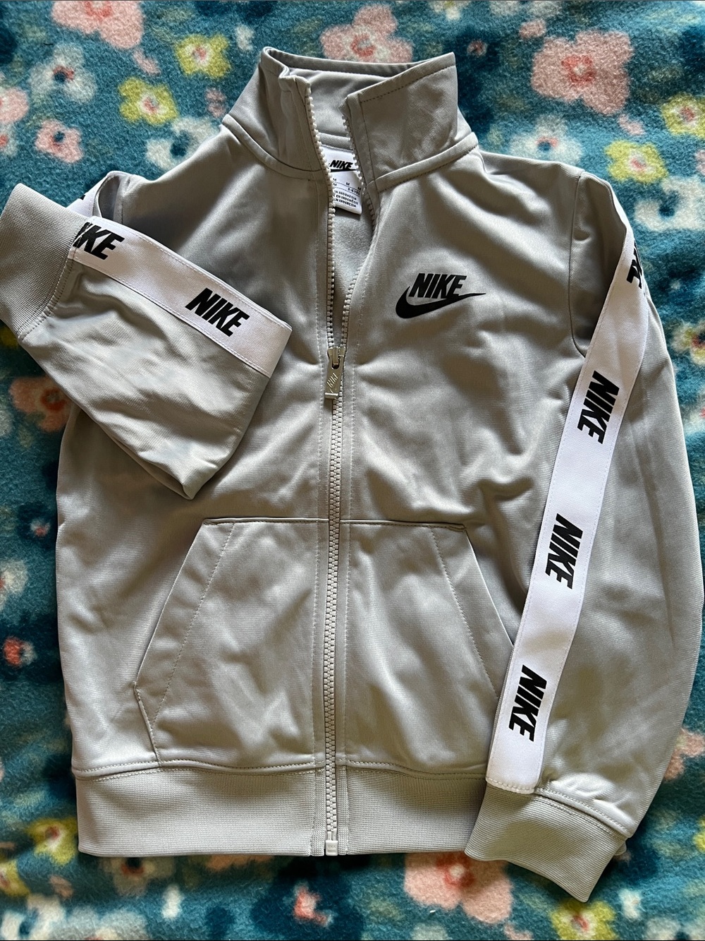 Nike Light Gray Kids' Logo Track Jacket with Branded Sleeve Tape